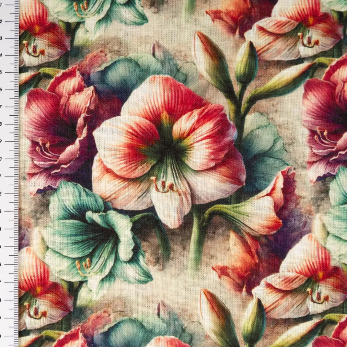 Viskose Stoff mit 42% Leinenanteil Alazela Blumen natur rosa türkis grün 1,43cm Breite