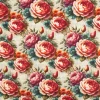 Viskose Stoff mit 42% Leinenanteil Pfingstrosen natur rosa grün 1,43cm Breite