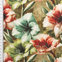 Viskose Stoff mit 42% Leinenanteil Alazela Blumen grün pink türkis 1,43cm Breite