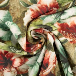 Viskose Stoff mit 42% Leinenanteil Alazela Blumen grün pink türkis 1,43cm Breite