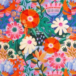 Viskose Stoff mit 42% Leinenanteil Blumen bunt 1,43cm Breite
