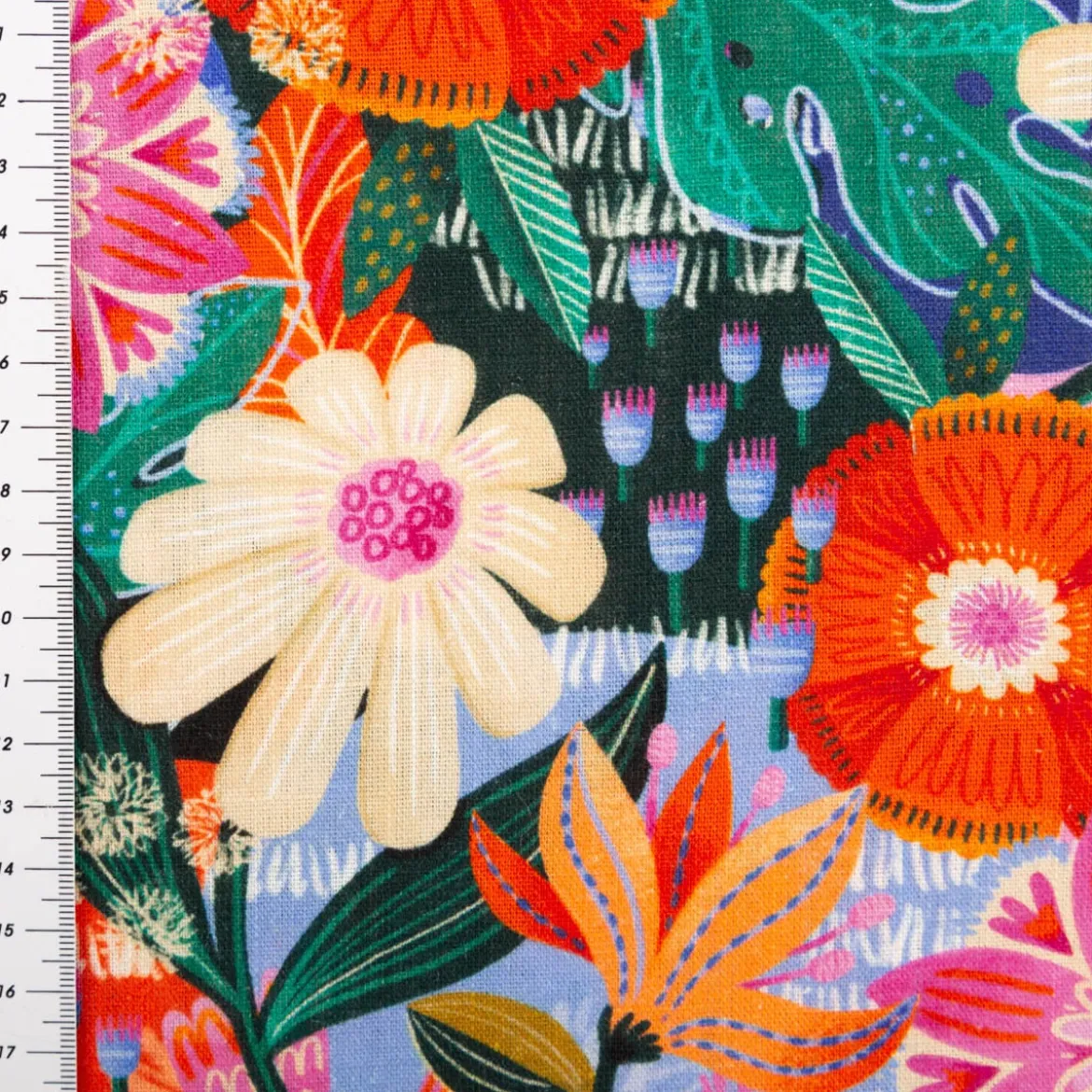 Viskose Stoff mit 42% Leinenanteil Blumen bunt 1,43cm Breite