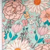 Viskose Stoff mit 42% Leinenanteil Blumen türkis rosa 1,43cm Breite