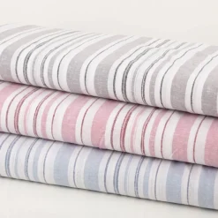 Viskosestoff mit 30% Leinen Streifen rosa wollweiß braun 1,37m Breite