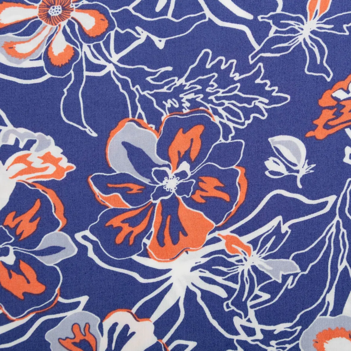 Viskose Stoff Popeline Blumen blau orange 145cm Breite