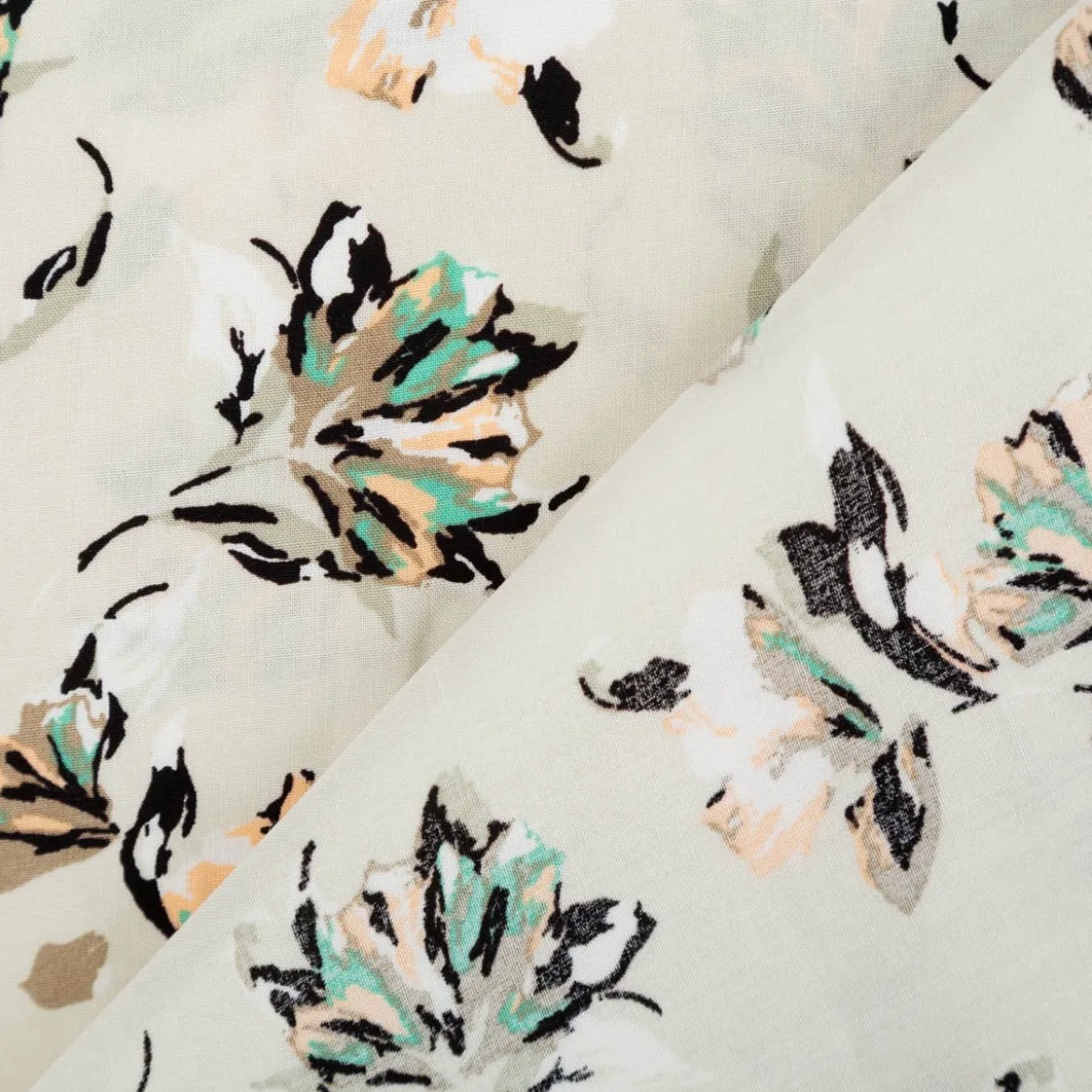 Viskose Stoff Popeline Blumen beige 145cm Breite