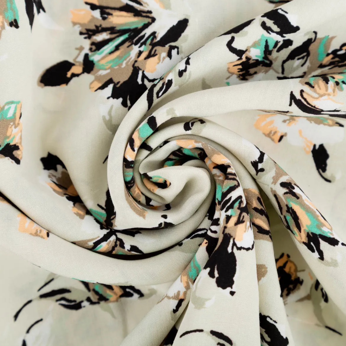 Viskose Stoff Popeline Blumen beige 145cm Breite