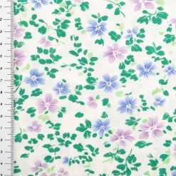 Viskose Stoff Radiance Blümchen Digitaldruck weiß grün blau lila 1,45m Breite