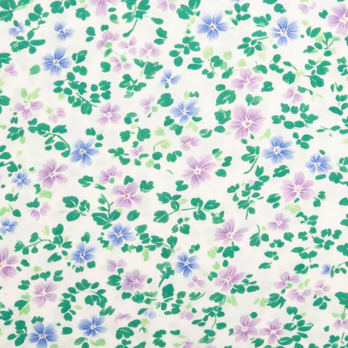 Viskose Stoff Radiance Blümchen Digitaldruck weiß grün blau lila 1,45m Breite