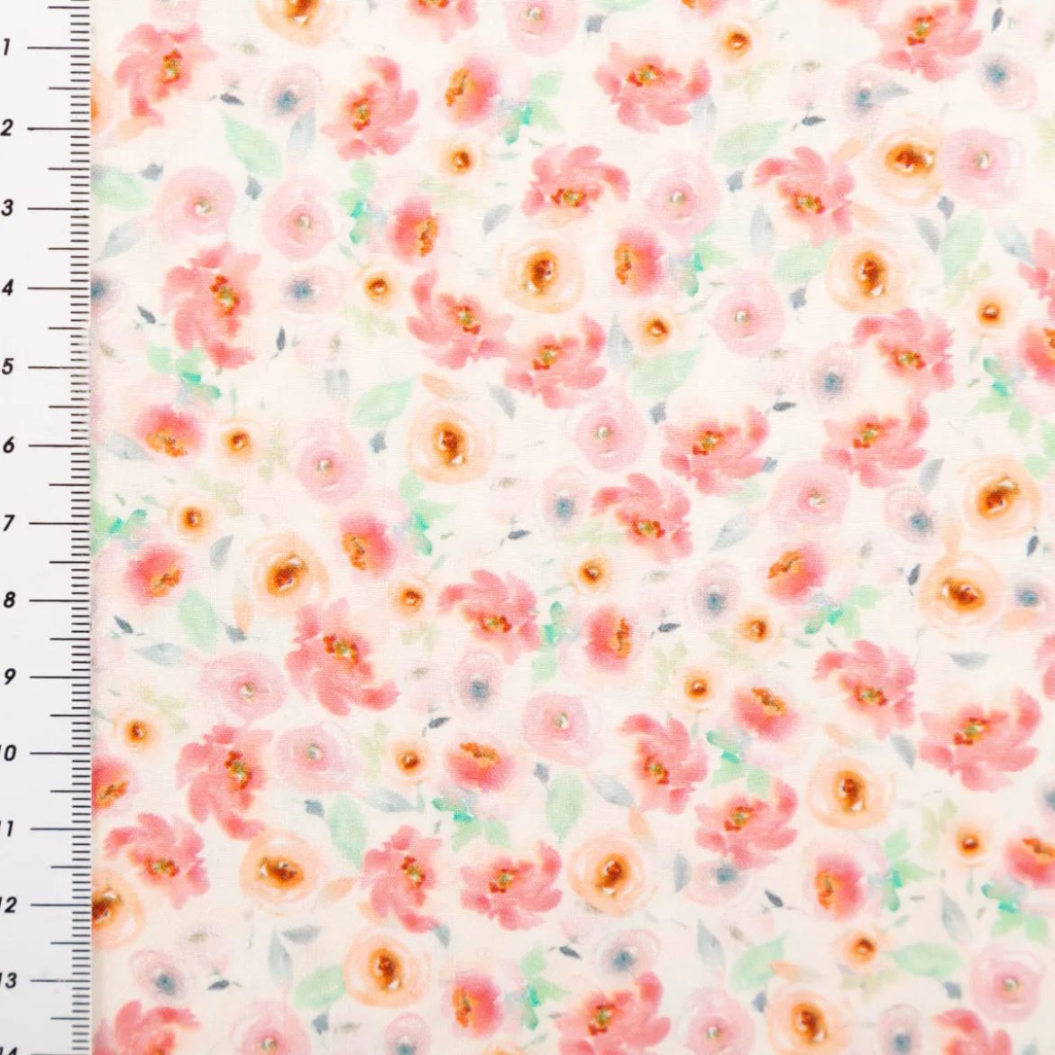 Viskose Stoff Radiance Blümchen Digitaldruck ecru rosa grün 1,40m Breite