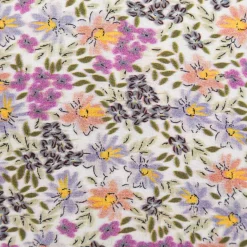 Viskose Stoff Radiance Blumen Blätter Digitaldruck für Bekleidung weiß lila 1,4m Breite