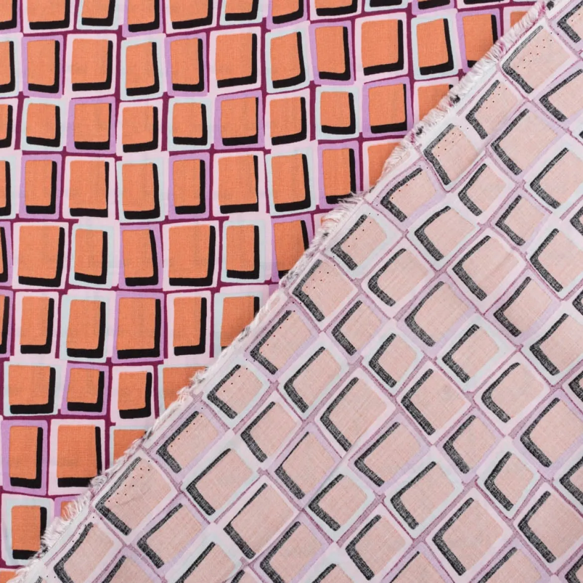 Viskose Stoff Radiance für Bekleidung ABSTRACT Kästchen lachs violett 1,4m Breite