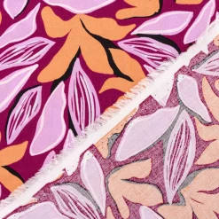 Viskose Stoff Radiance für Bekleidung ABSTRACT Blätter violett orange 1,4m Breite