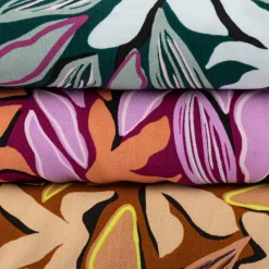 Viskose Stoff Radiance für Bekleidung ABSTRACT Blätter violett orange 1,4m Breite