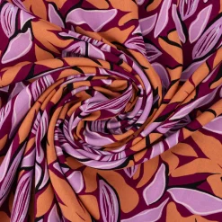 Viskose Stoff Radiance für Bekleidung ABSTRACT Blätter violett orange 1,4m Breite