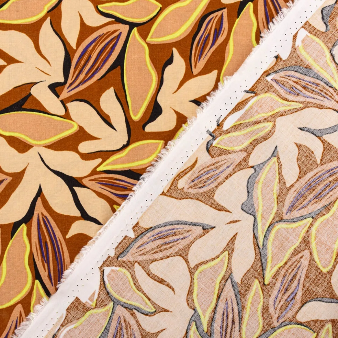 Viskose Stoff Radiance für Bekleidung ABSTRACT Blätter braun beige 1,4m Breite