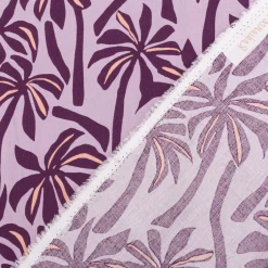 Viskose Stoff Radiance für Bekleidung PALMTREES Palmen violett rosa 1,4m Breite