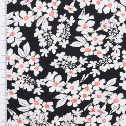 Viskose Stoff Radiance für Bekleidung FLOWERS Blumen schwarz weiß 1,4m Breite