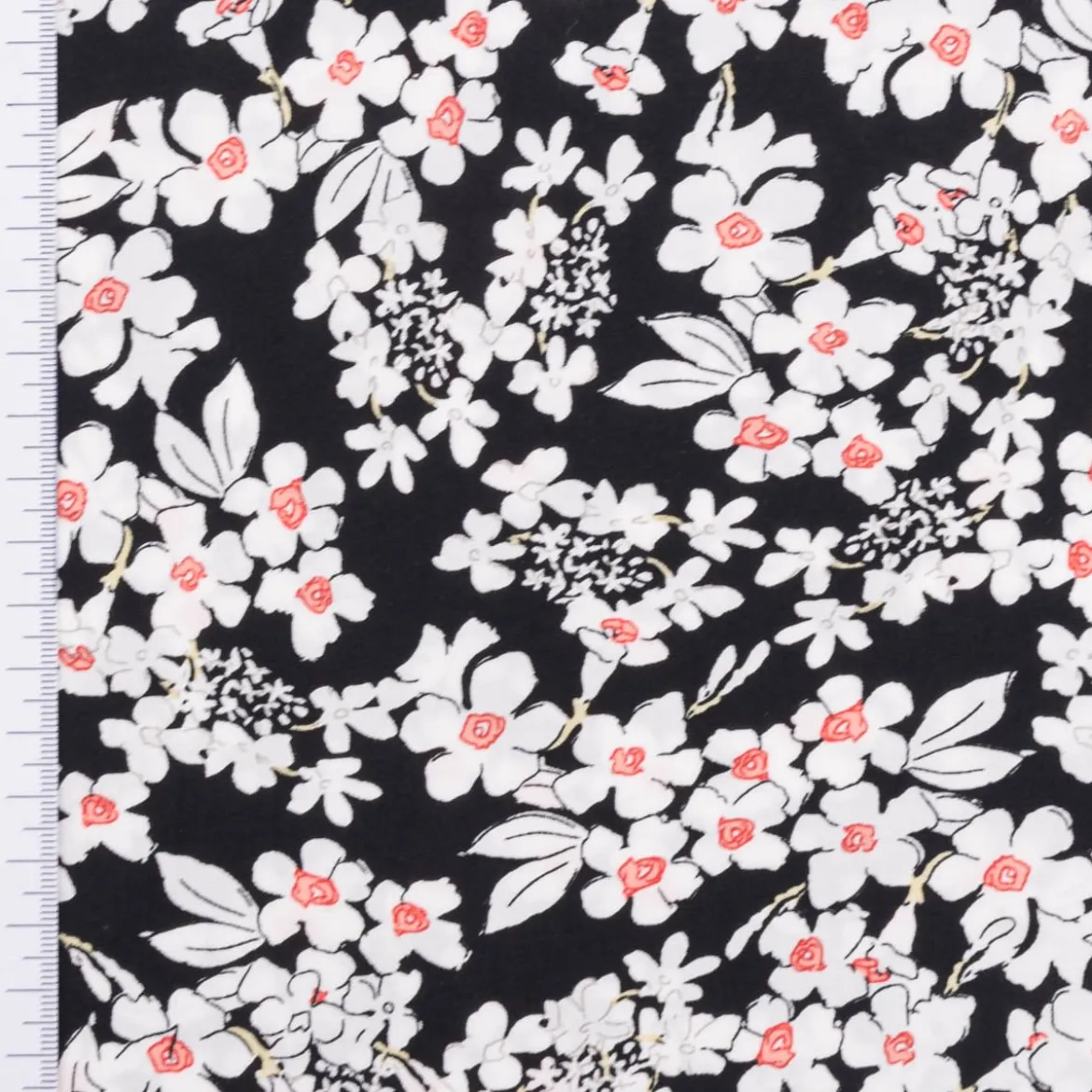Viskose Stoff Radiance für Bekleidung FLOWERS Blumen schwarz weiß 1,4m Breite