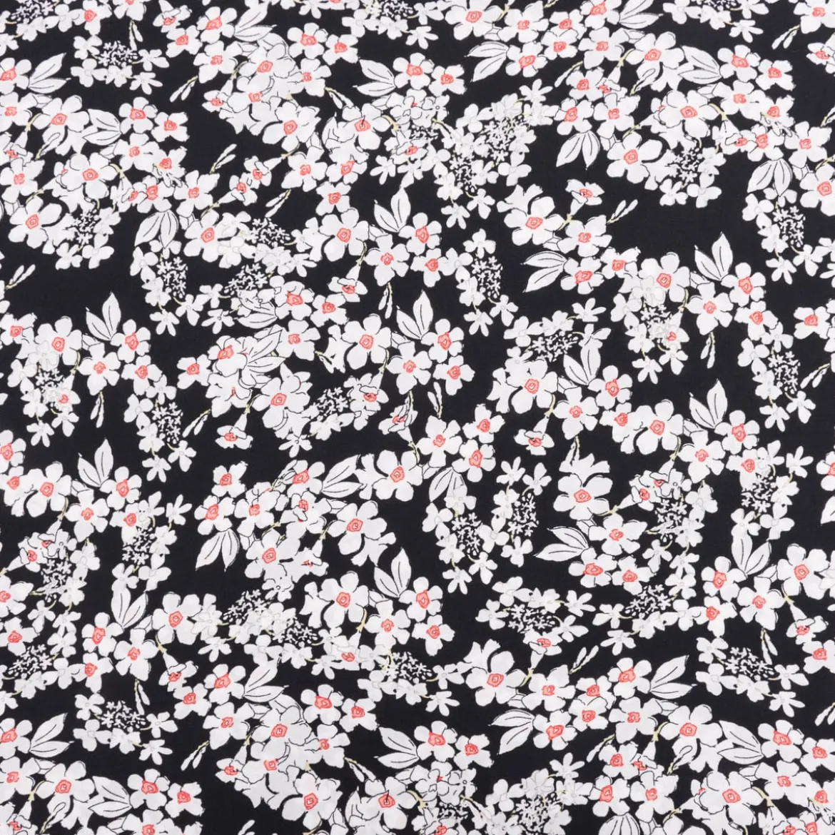 Viskose Stoff Radiance für Bekleidung FLOWERS Blumen schwarz weiß 1,4m Breite