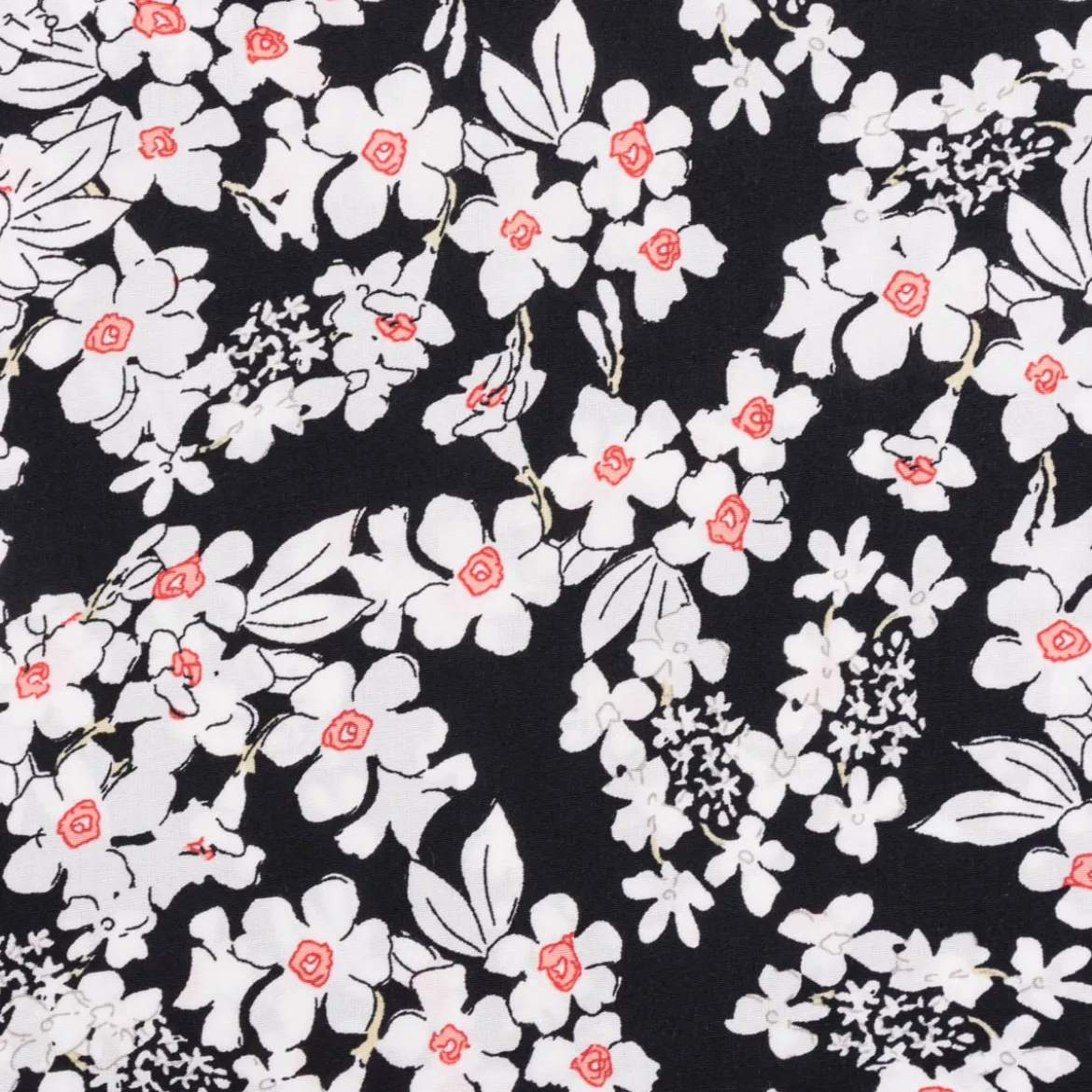 Viskose Stoff Radiance für Bekleidung FLOWERS Blumen schwarz weiß 1,4m Breite