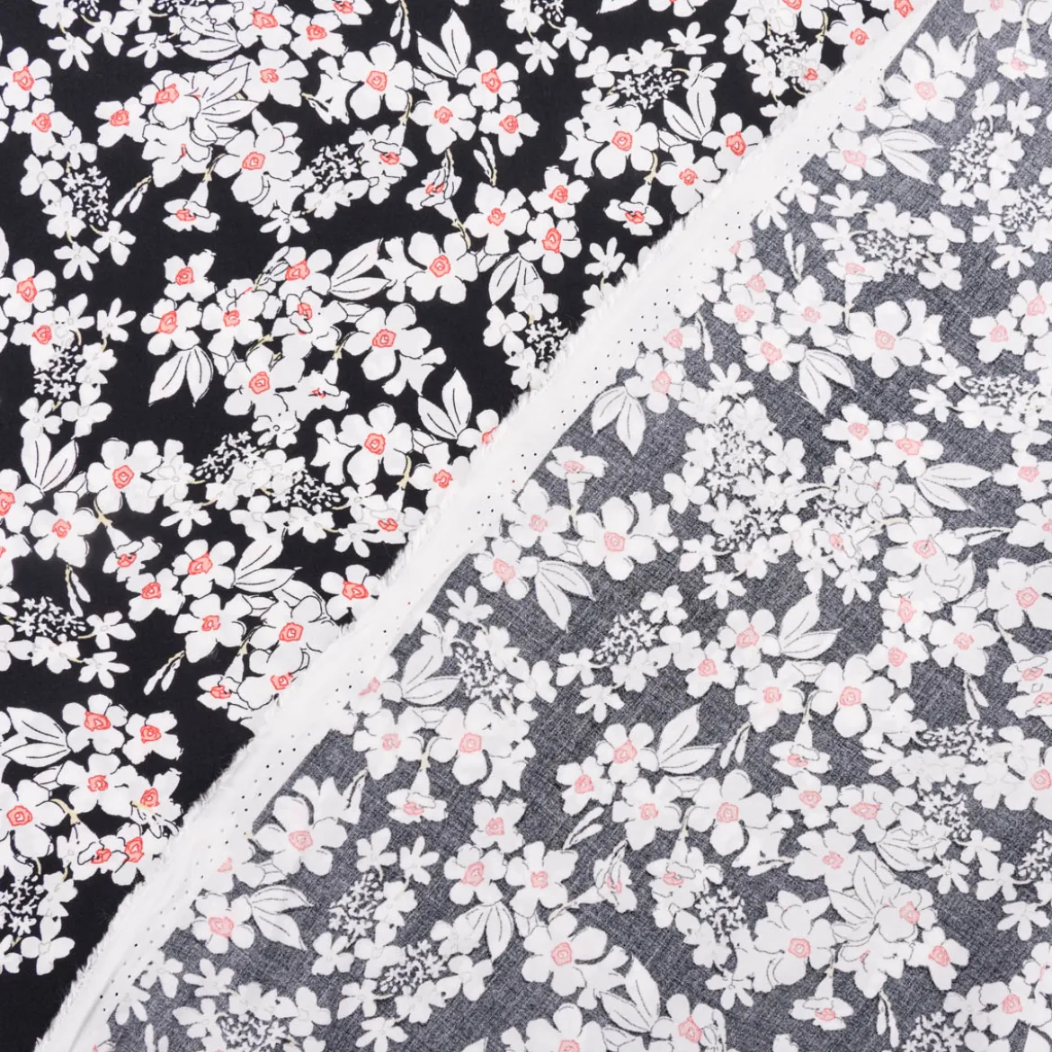 Viskose Stoff Radiance für Bekleidung FLOWERS Blumen schwarz weiß 1,4m Breite