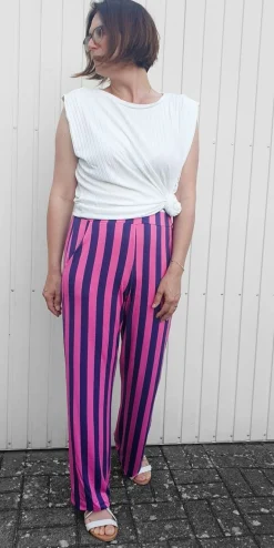 Viskose Stoff Slub Jersey Happy Stripes by Cherry Picking pink dunkelblau von Swafing 1,60m Breite