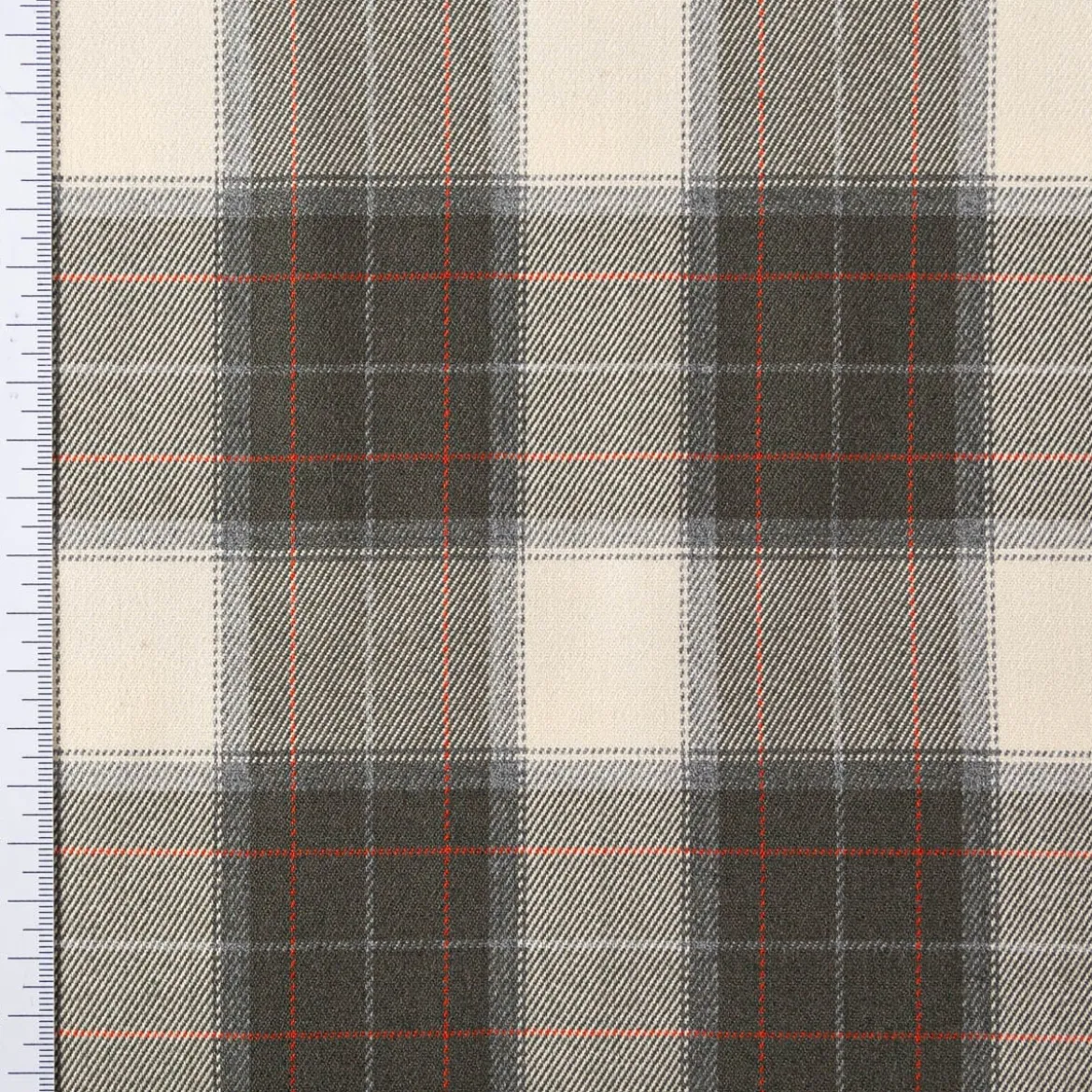 Viskose Stoff Tartan Muster Schottenkaro kariert beige grün rot 1,4m Breite