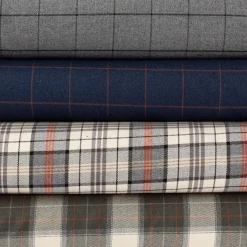 Viskose Stoff Tartan Muster Schottenkaro kariert beige grau rot 1,4m Breite
