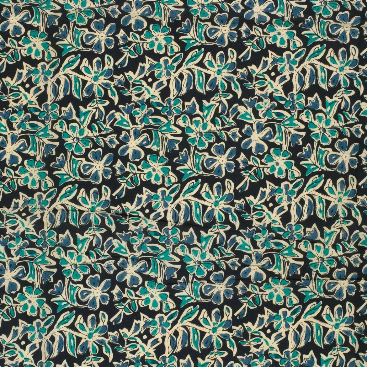 Voile Stoff Batik Blumen indigoblau 1,45m Breite