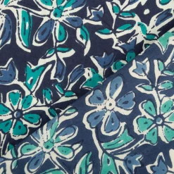 Voile Stoff Batik Blumen indigoblau 1,45m Breite