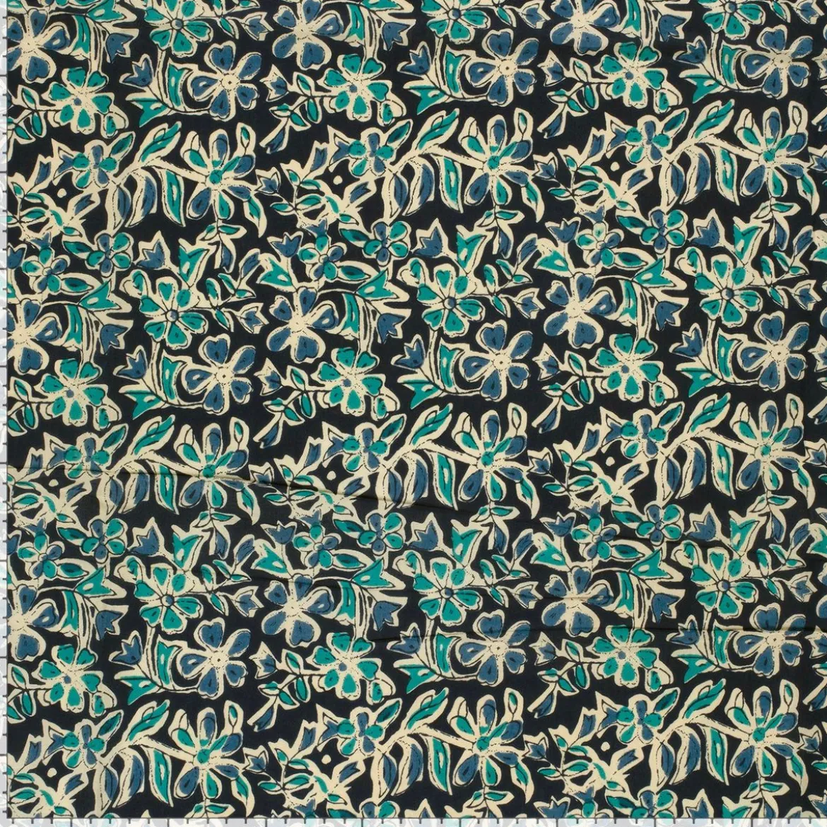 Voile Stoff Batik Blumen indigoblau 1,45m Breite