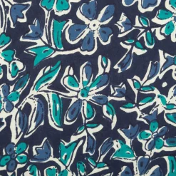Voile Stoff Batik Blumen indigoblau 1,45m Breite