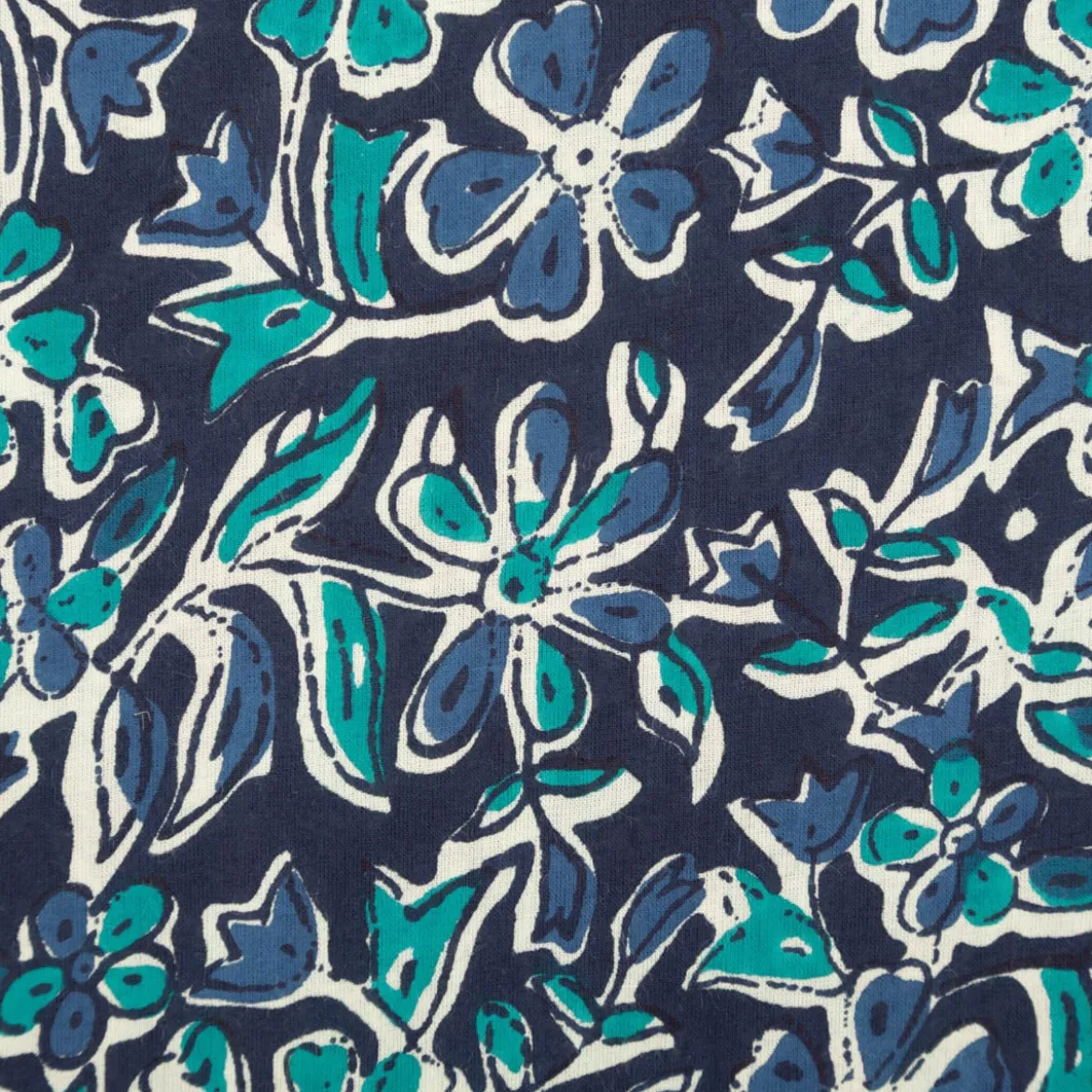 Voile Stoff Batik Blumen indigoblau 1,45m Breite