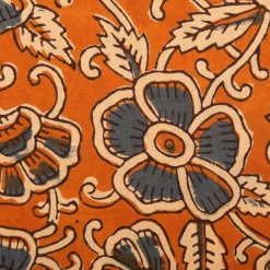 Voile Stoff Batik Blumen ocker blaugrau 1,45m Breite
