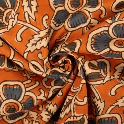 Voile Stoff Batik Blumen ocker blaugrau 1,45m Breite