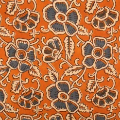 Voile Stoff Batik Blumen ocker blaugrau 1,45m Breite