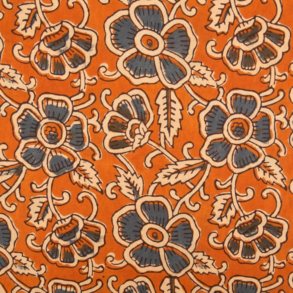 Voile Stoff Batik Blumen ocker blaugrau 1,45m Breite