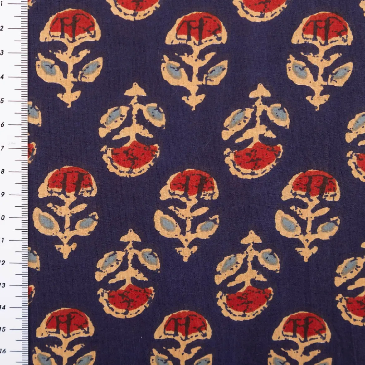 Voile Stoff Batik Ornamente marineblau 1,45m Breite
