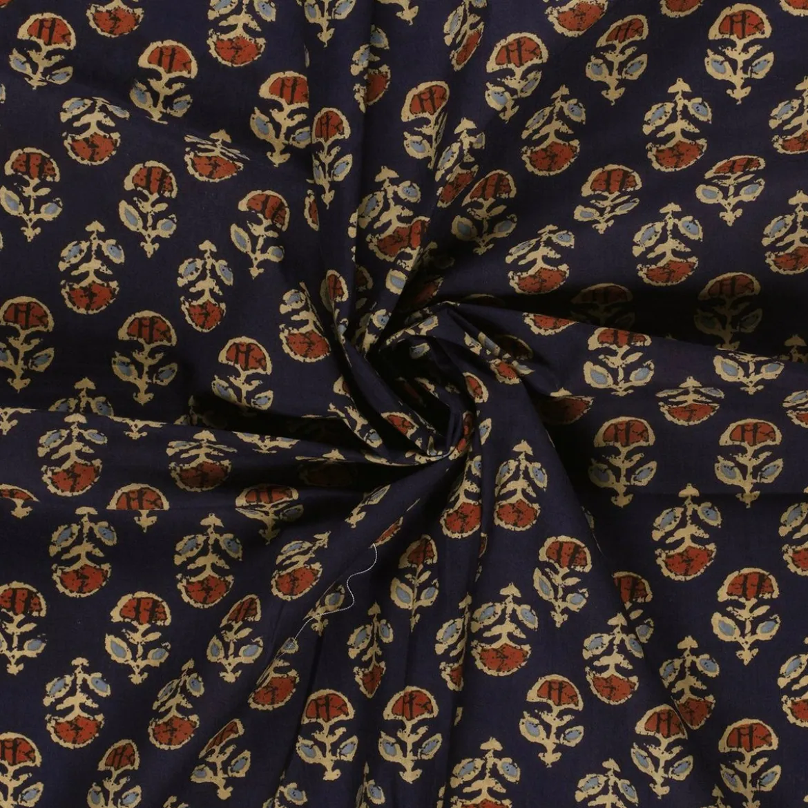 Voile Stoff Batik Ornamente marineblau 1,45m Breite