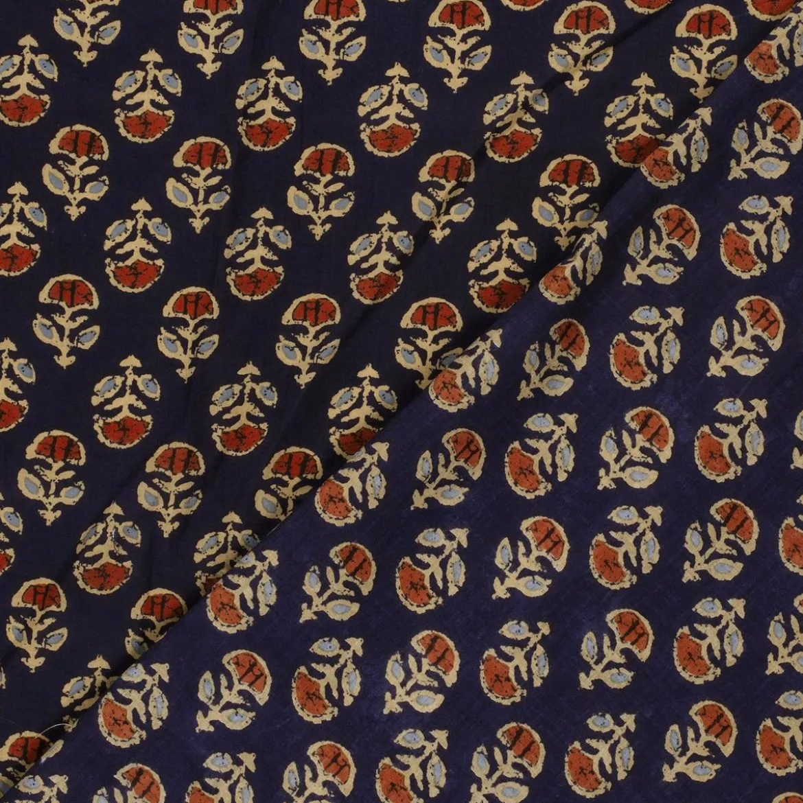 Voile Stoff Batik Ornamente marineblau 1,45m Breite