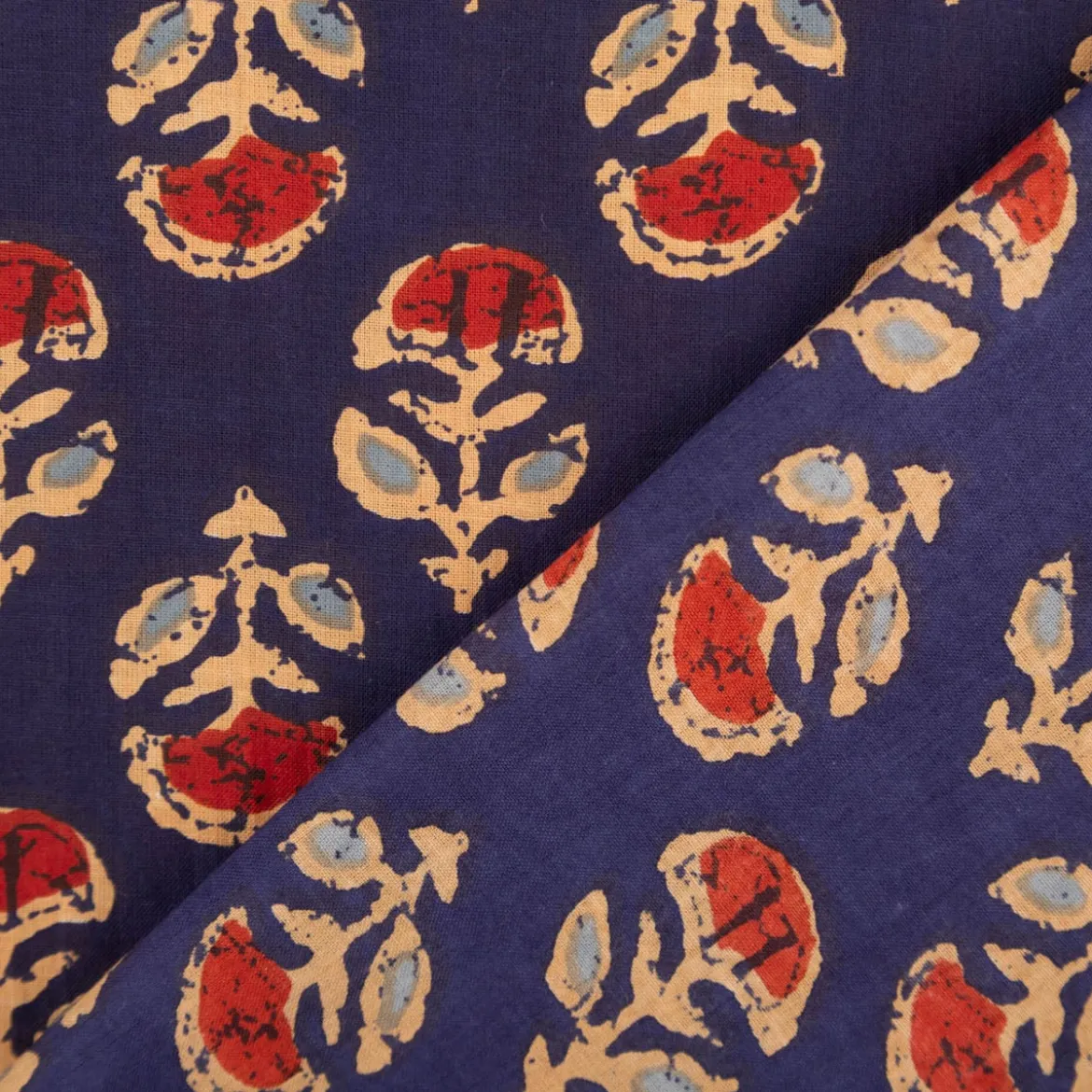 Voile Stoff Batik Ornamente marineblau 1,45m Breite