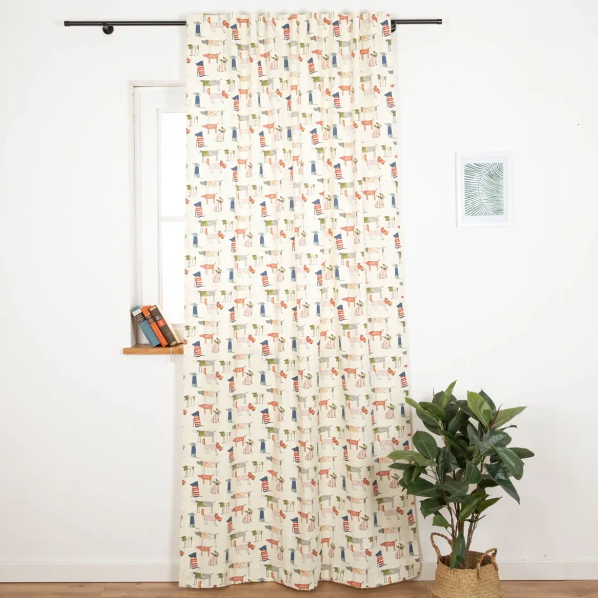 Vorhang aus Baumwolle Hunde beige bunt mit Smok-Schlaufenband 245x130cm (HxB) oder Wunschmaß von SCHÖNER LEBEN.