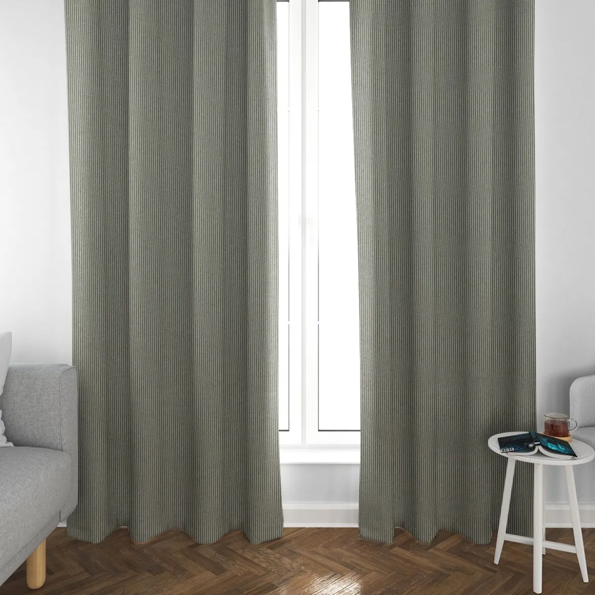 Vorhang aus Dobbystoff mit schmalen Streifen grün beige in 245cm oder Wunschlänge von SCHÖNER LEBEN.
