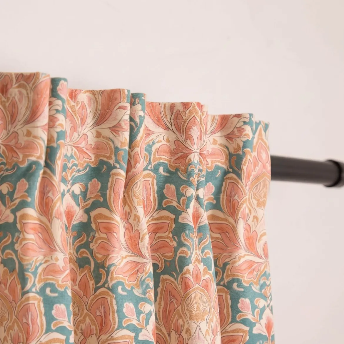 Vorhang Baumwolle Blumenornamente rosa petrol mit Smok-Schlaufenband 245x130cm (HxB) oder Wunschmaß von SCHÖNER LEBEN.