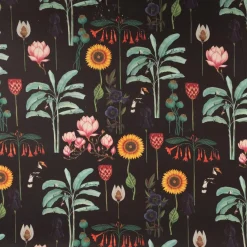 Vorhang Baumwolle Blumen Palmenblätter schwarz bunt mit Smok-Schlaufenband 245x130cm (HxB) oder Wunschmaß von SCHÖNER LEBEN.