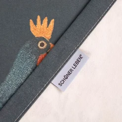 Vorhang Baumwolle Hühner dunkelblau bunt Landhaus mit Smok-Schlaufenband 245x130cm (HxB) oder Wunschmaß von SCHÖNER LEBEN.