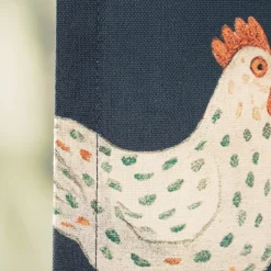 Vorhang Baumwolle Hühner dunkelblau bunt Landhaus mit Smok-Schlaufenband 245x130cm (HxB) oder Wunschmaß von SCHÖNER LEBEN.