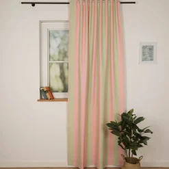 Vorhang Baumwolle Streifen Pistazie Rosa mit Smok-Schlaufenband 245x130cm (HxB) oder Wunschmaß von SCHÖNER LEBEN.