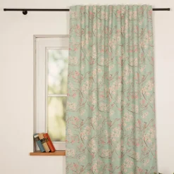Vorhang Blütenzweige blau mit Smok-Schlaufenband 245x130cm (HxB) oder Wunschmaß von SCHÖNER LEBEN.